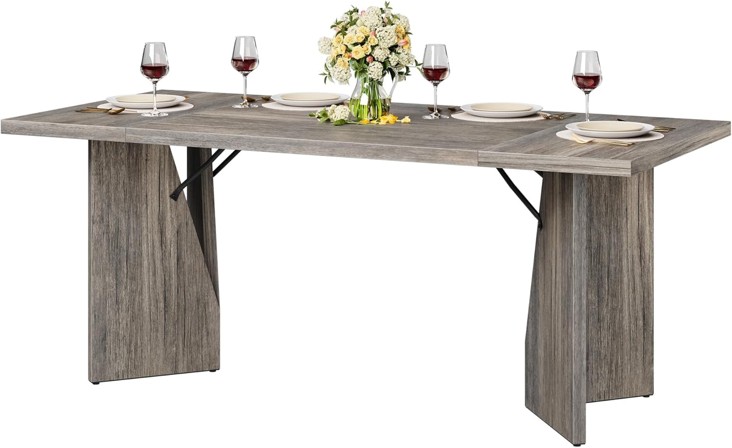 Senfot 71 Inch Rectangular Dining Table for 6 People, Long Wooden Dining Room Table,Farmhouse Tall Kitchen Table with Large Tabletop & Heavy Duty Legs for Kitchen,Dining Room & Living Room,Gray