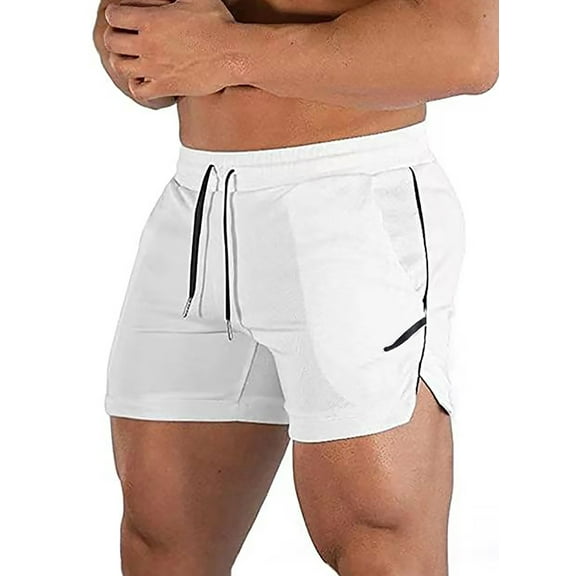 Hood Crew Men's Workout Shorts Fitness Runing Gym Traning Shorts with Pockets White L