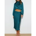 thumbnail image 2 of FOCUSNORM Hauts en Satin Printemps Automne pour Femmes Manches Longues Hauts Courts Col Montant pour Travail, Fête, 2 of 9