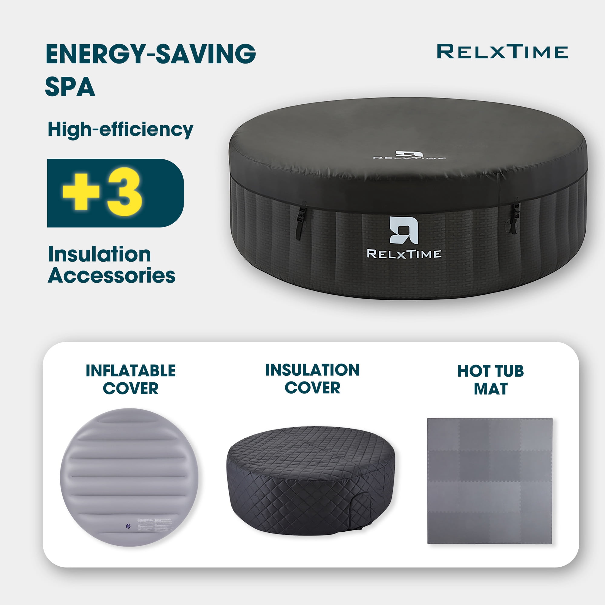 RELXTIME Inflatable Hot Tub 4-6 Person Round Outdoor Blow Up Spa with  Insulation Cover,  Mat (Energy-Saving)