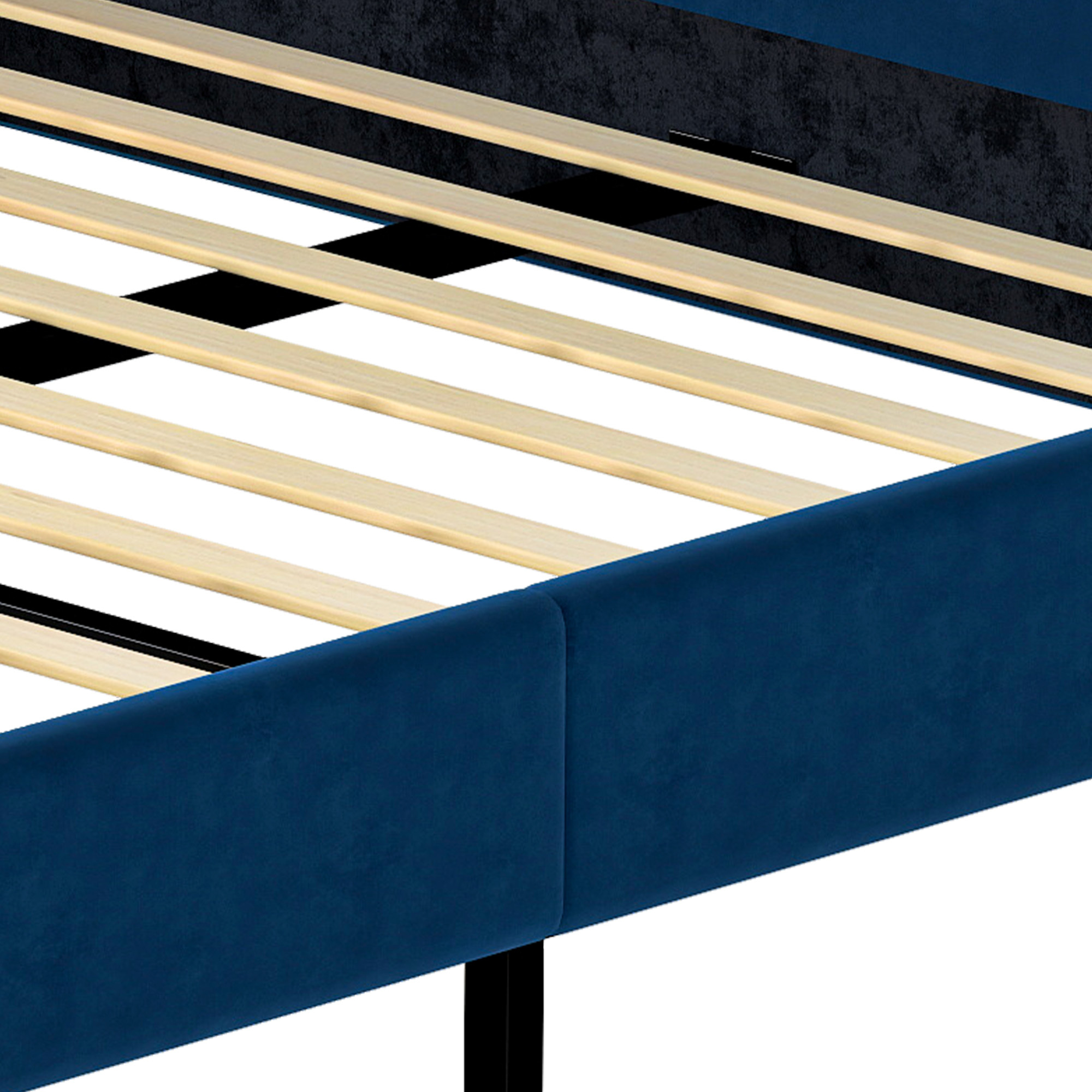 Uforic Upholstered Queen Size Platform Bed Frame with LED Lights & Tall Headboard & Footboard, Blue