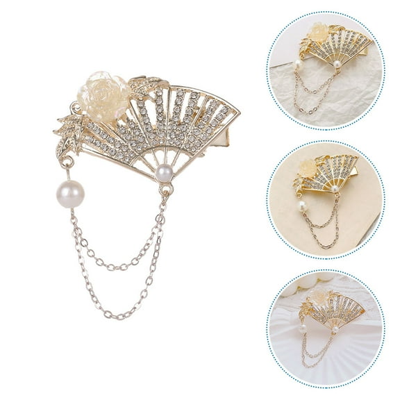 WHAMVOX Metal Hair Clip Fan Shaped Barrette Chinese Hair Clip Traditional Tassel Hair Accessory