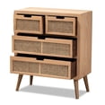 thumbnail image 2 of Baxton Studio Alina Commode d'Appoint à 4 Tiroirs en Bois Fini Chêne Moyen et Rotin, 2 of 9
