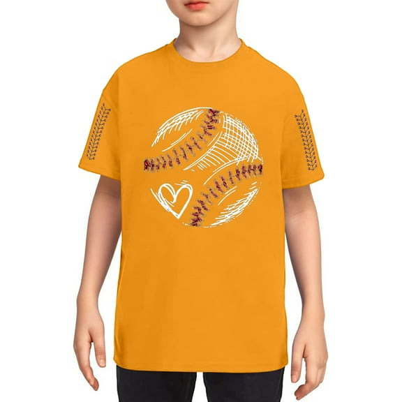AWZXDE boys tops Baseball Graphic T Shirt Short Sleeve Crewneck Cute Athletic Casual Shirt For Teens Kids Boys And Girls Yellow，5-6 Years