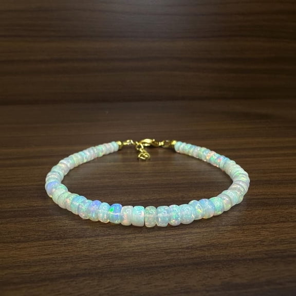 Dainty White Opal Beaded Bracelet: 925 Sterling Silver Handmade Jewelry