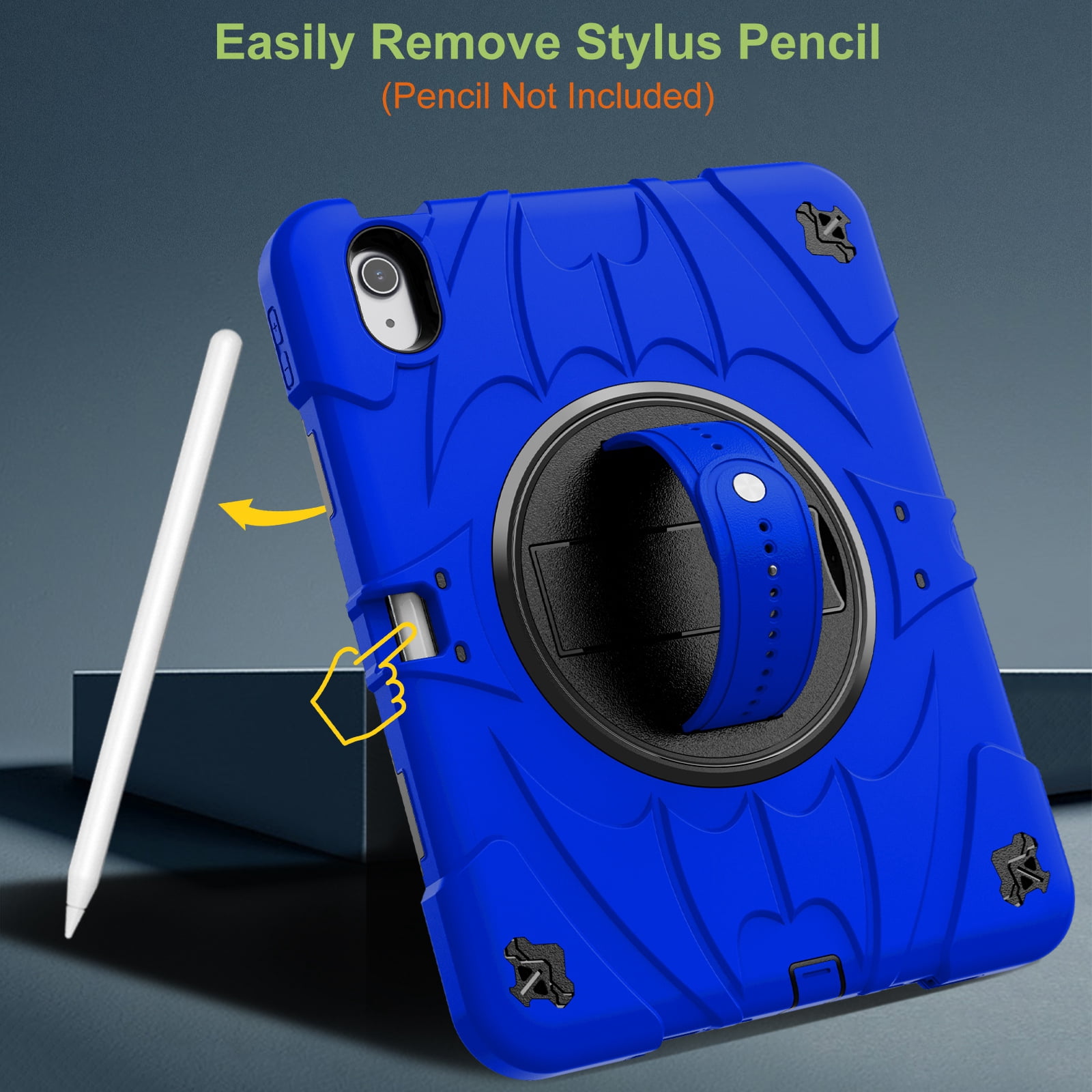 ELEHOLD Case for Apple iPad 10th Gen, Heavy Duty Shockproof Case with Pencil Holder/Stand/Hand Strap/Shoulder Belt, Rugged Protective Cover for Boys Girls,Blue
