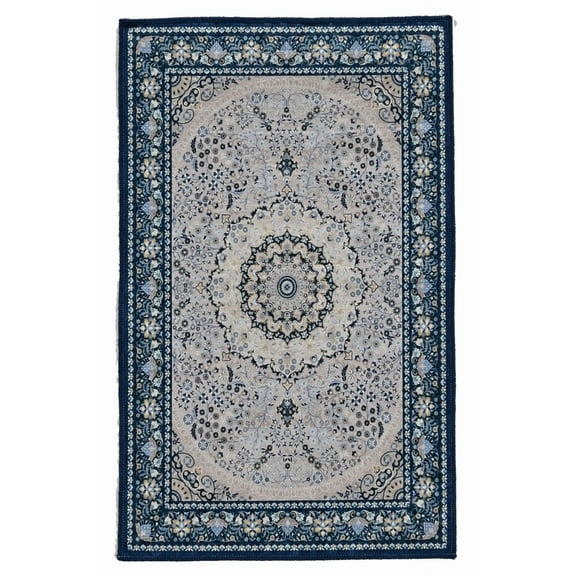 Emerald Collection Cream/ Blue Rug, Multiple Sizes