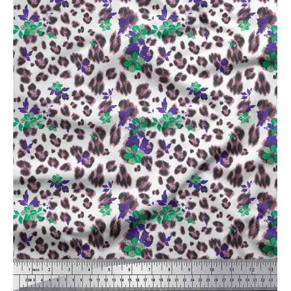 Soimoi Moss Georgette Fabric leaves,floral & leopard Animal Skin Print Sewing Fabric Yard 42 Inch Wide