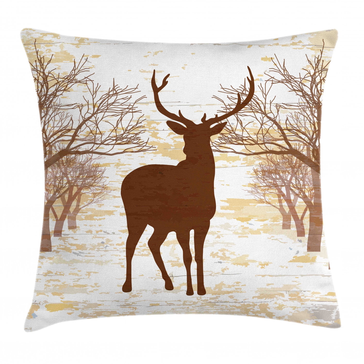 Deer Hunting Throw Pillow Cushion Cover, Vintage Reindeer in Forest