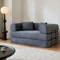 thumbnail image 3 of 59" Convertible Sleeper Sofa Bed with Pillow, Corduroy Folding Mattress Couch, Floor Sofa Lounge with Fixed-Shape Frame for Living Room Apartment, Gray, 3 of 8