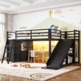 thumbnail image 4 of Leumius Twin Size Metal Loft Bed with Slide & Ladder, Metal Loft Bed with Storage Drawers and Hanging Area, LED Lights,Black, 4 of 17