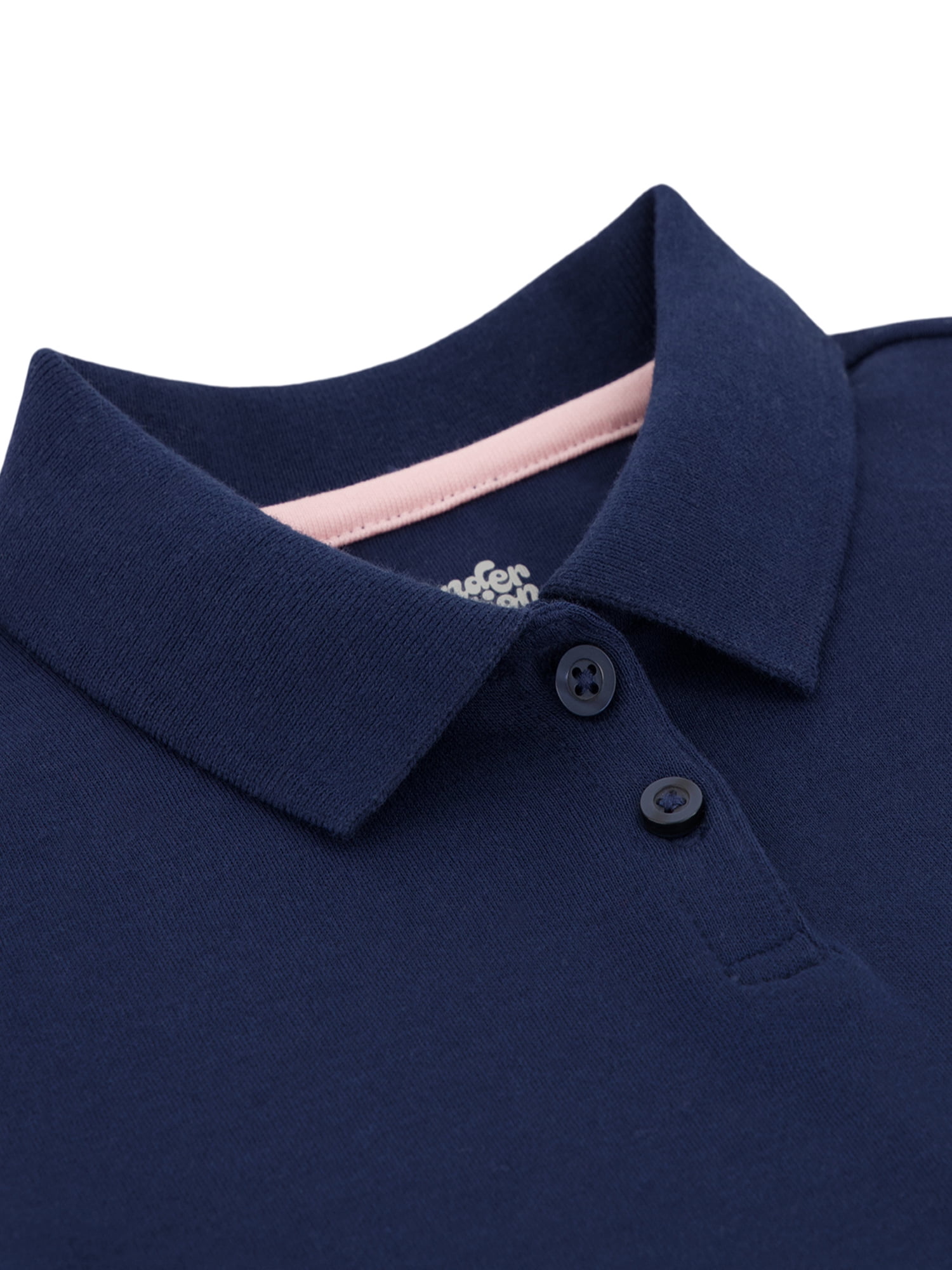 Wonder Nation Girls School Uniform Long Sleeve Interlock Polo Shirt, 2- Pack, Sizes 4-18 & 10-16 Plus