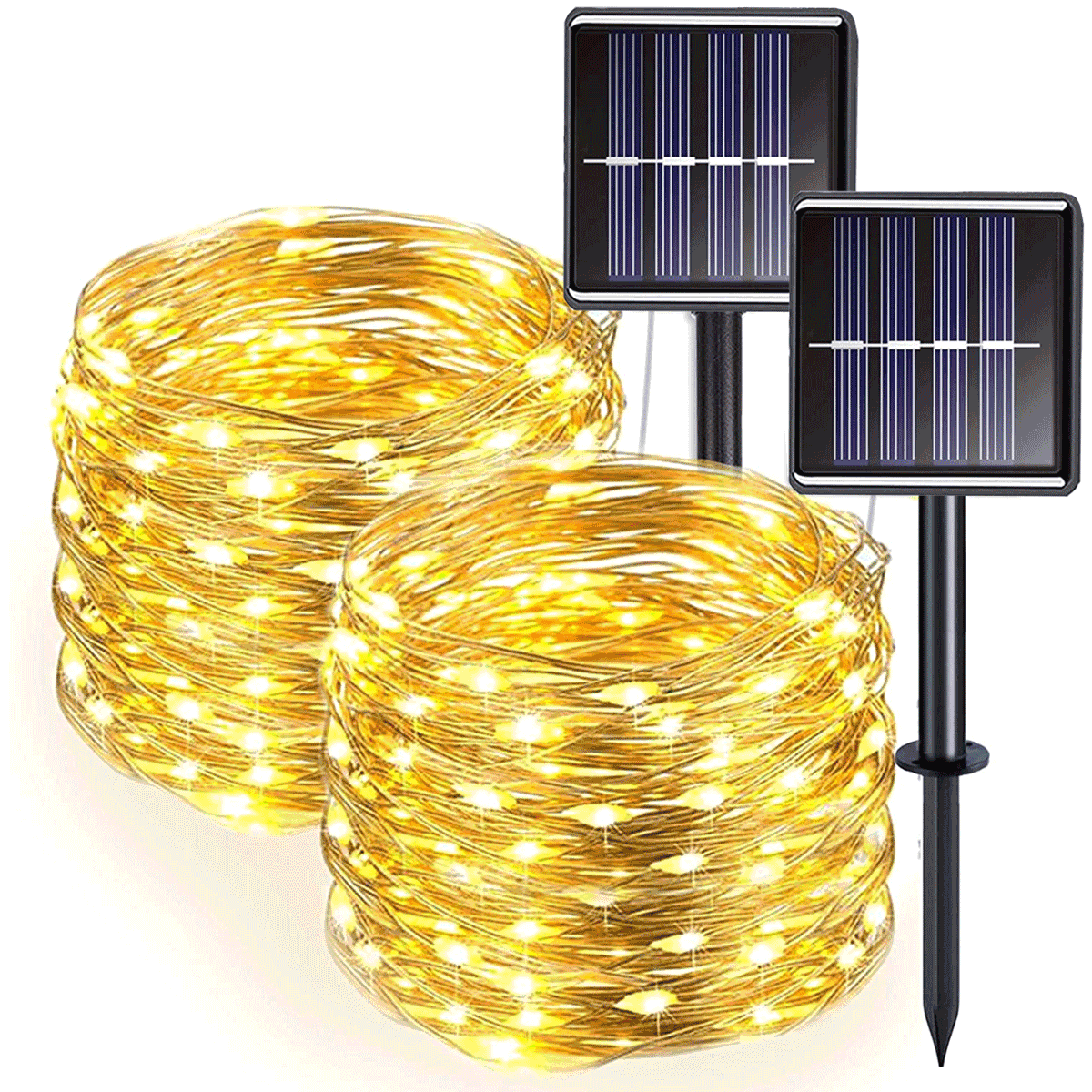 200 LED Fairy Light ,2 Pack LED Solar Rope Light Sensor Strip String ...