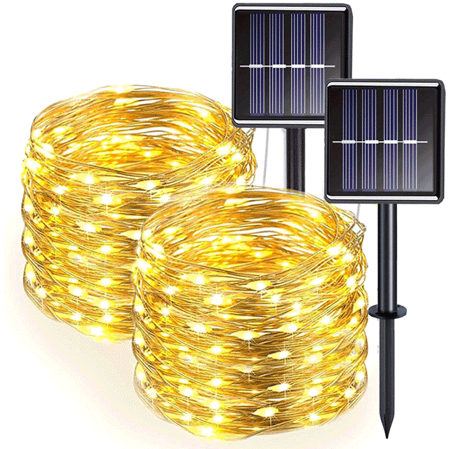 200 LED Fairy Light ,2 Pack LED Solar Rope Light Sensor Strip String