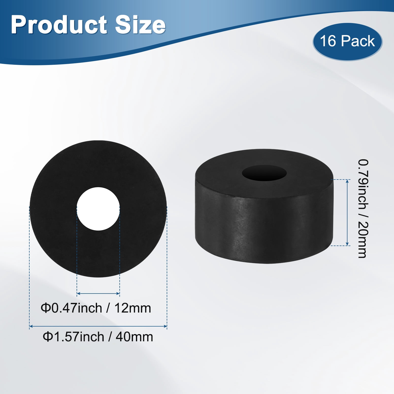 Uxcell 16-Pack Rubber Spacer 0.47" ID x 1.57" OD x 0.79" Thick Vibration Pads