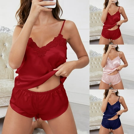 Pajamas For Women Plus Size Women s Home Clothes Women s Sexy Shorts Suspender Vest Shorts Pajama Suit Lingerie for Women Clearance