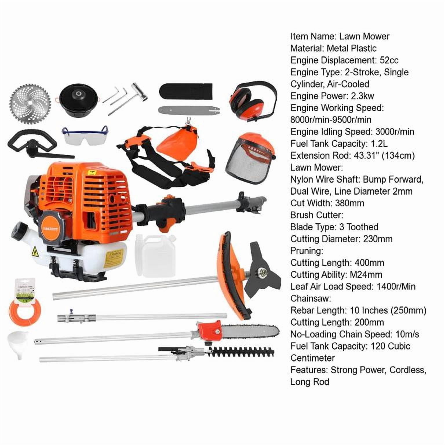5-in-1 Gas Weed Wacker with Hedge Trimmer, 52CC 2-Stroke String Trimmer/Weed Trimmer/Brush Cutter, Weed Eater Gas Powered with Extension Pole for Lawn & Garden Care, Orange