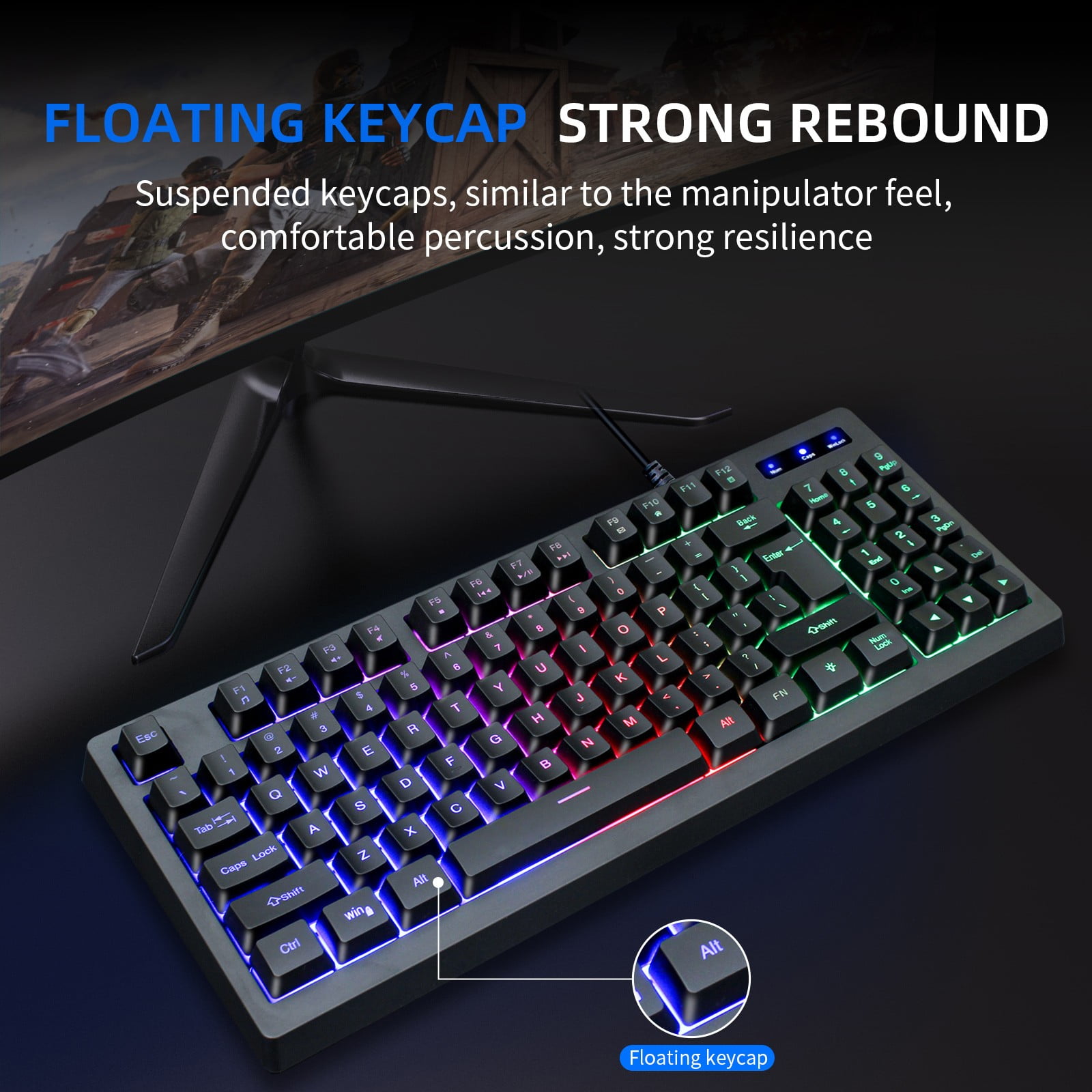 Wired Illuminated 87 Keyboard Mechanical Feel Gaming Keyboard Gaming Desktop Computer Laptop Keyboard Compact Form Factor, Tactile Switch With Ergonomic Vertical feel For Notebook PC