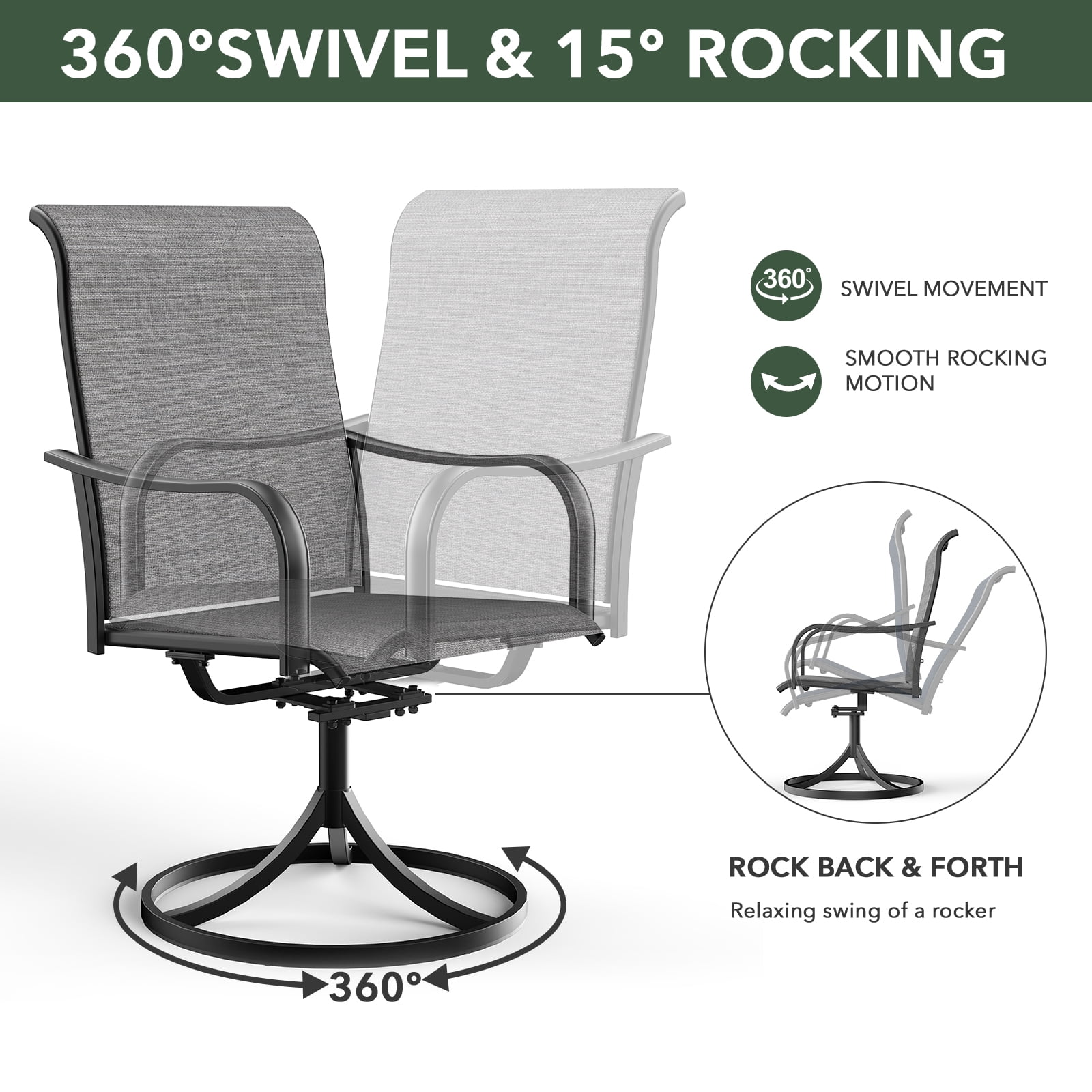7-Peices Outdoor Patio Dining Set Swivel Chairs and Rectangular Table Furniture Set for 6 Person