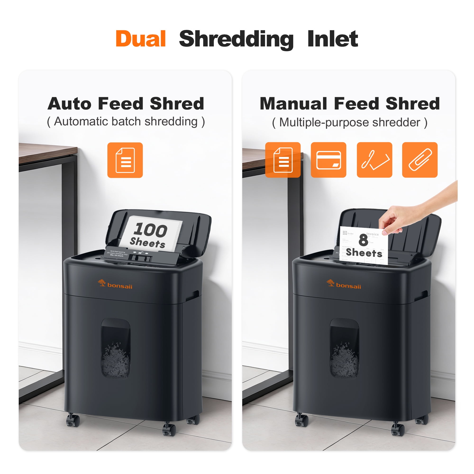 Bonsaii 100-Sheet Auto Feed Micro-Cut Paper Shredder, P-4 High Security Heavy Duty Shredder with 4.2-Gallon Pull-Out Bin,Black