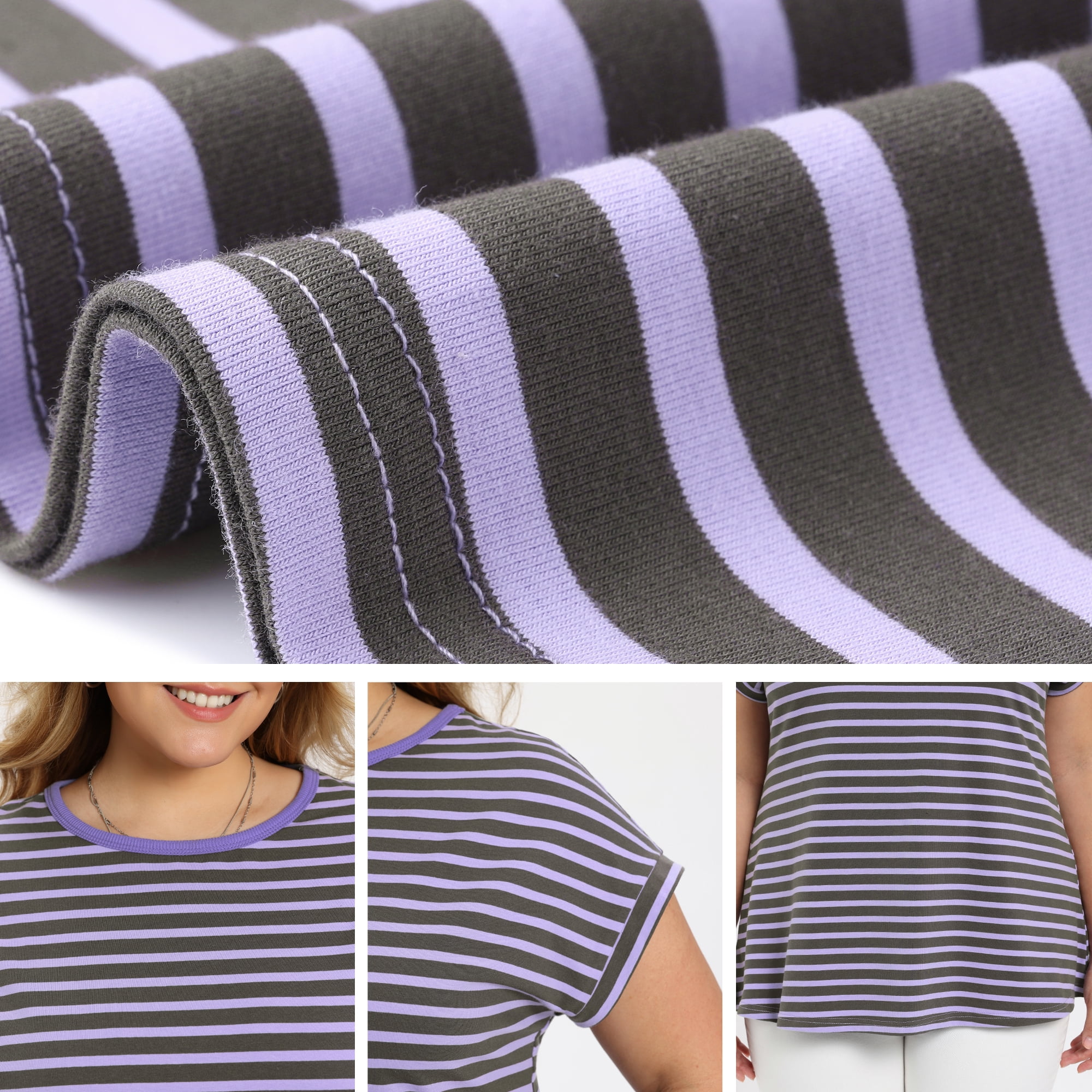 DARING DIVA Women's Plus Striped Raglan Sleeve Crew Neck T-Shirts Blouses 4X Purple