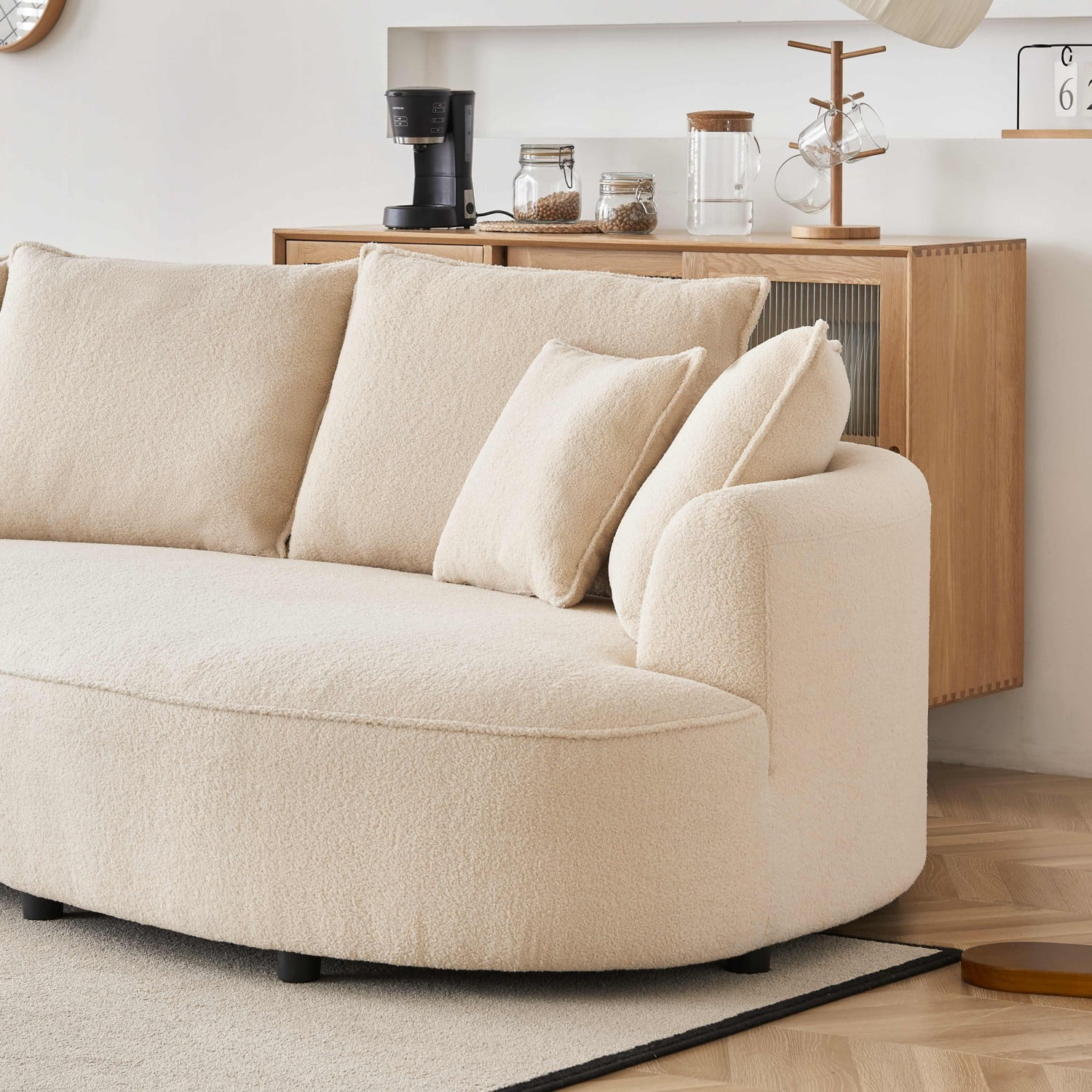 Gewnee 122.8" Curved Sofa Modern Curved Couch Living Room Modular Sectional Sofa, Mid Century Upholstered Couch Sherpa Boucle Fabric Sofa for Bedroom Apartment Left Hand Facing