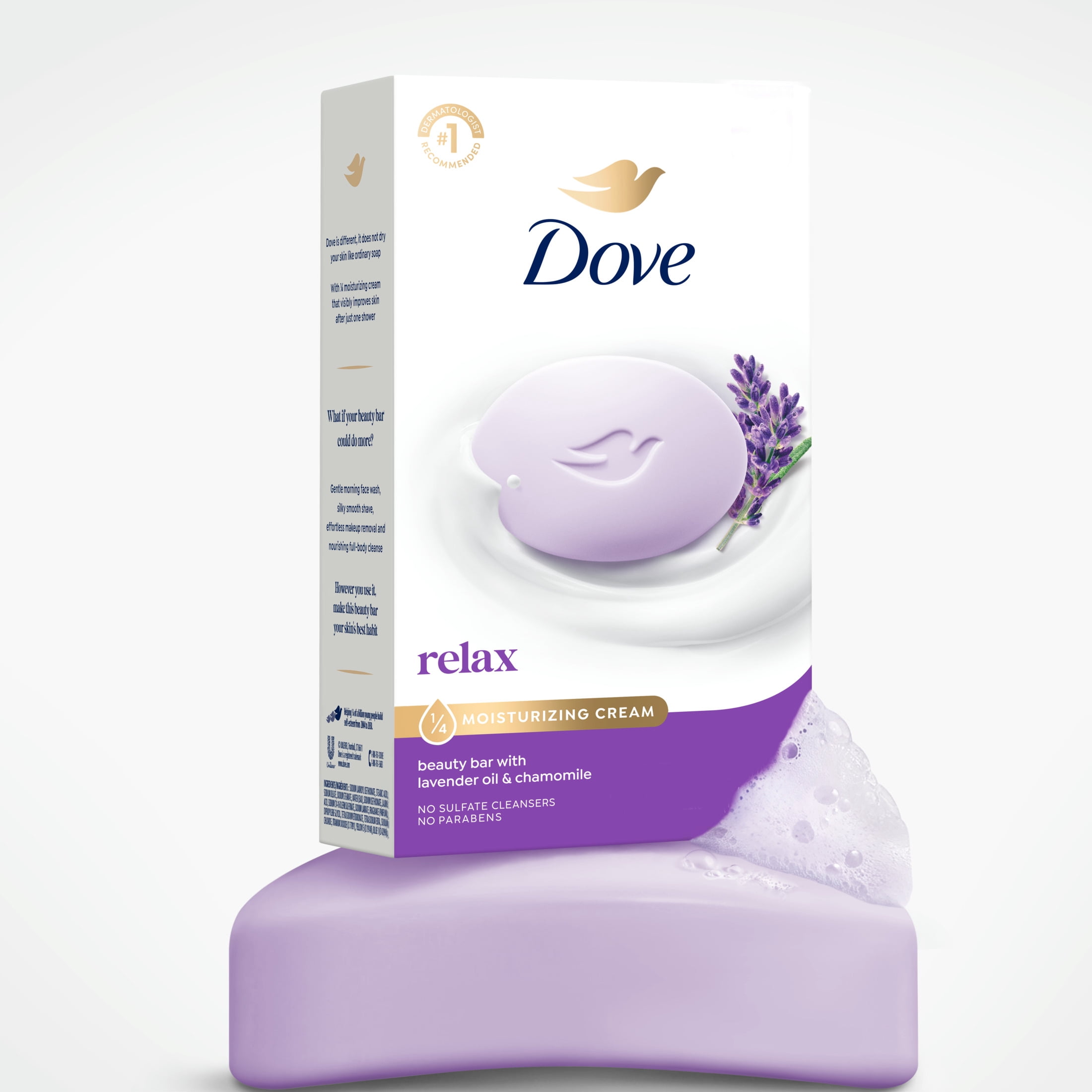 (4 pack) Dove Beauty Bar Soap For moisturized Skin, Relaxing Lavender Oil & Chamomile Calms Dry Skin, 3.75 oz 8 Bars