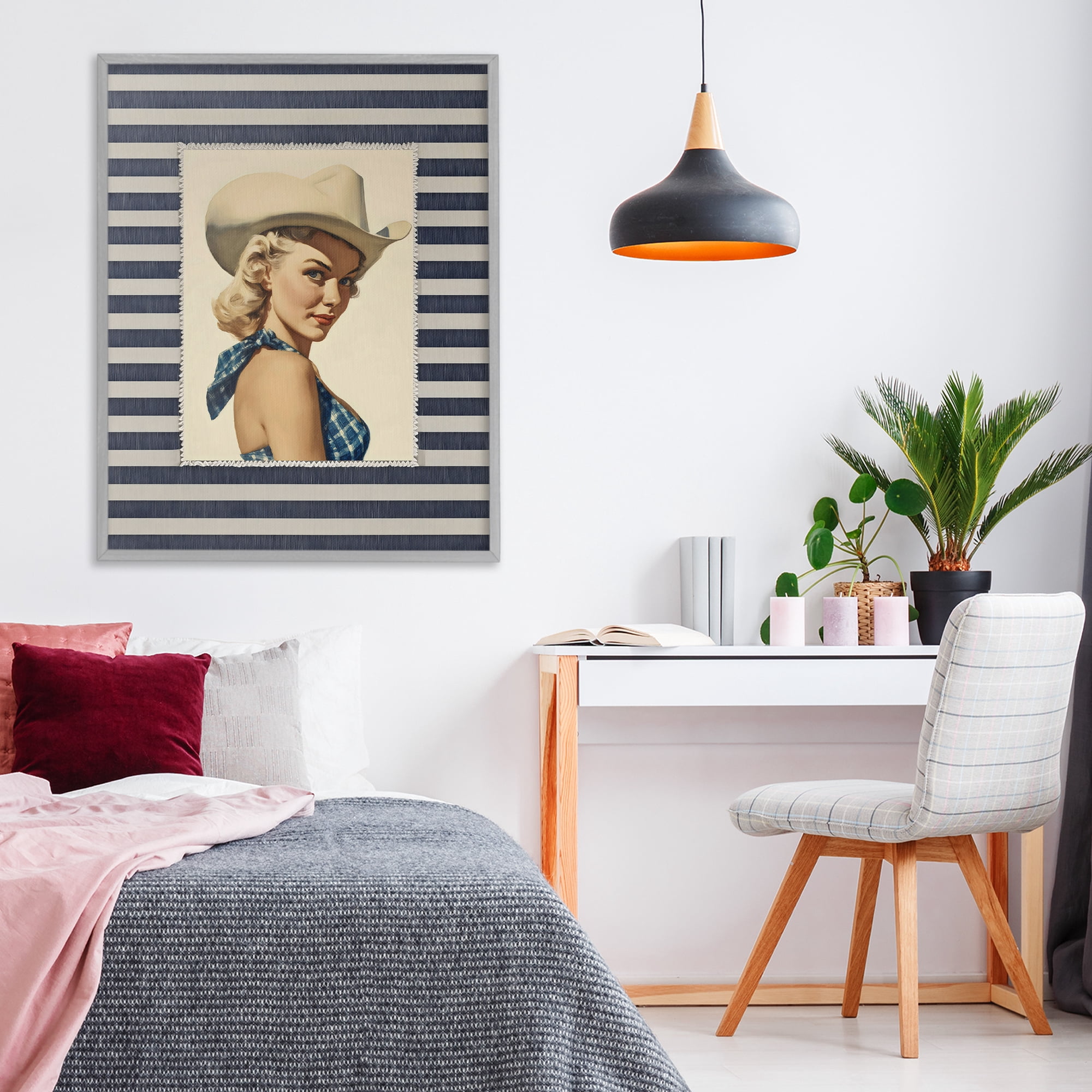 Stupell Industries Retro Cowgirl Stripes Gray Framed Giclee Art, design by Arlington Prints