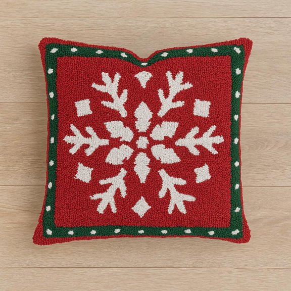 Fennco Styles Loop Tufted Snowflake Christmas Filled Throw Pillow – 17" X 17" Festive Red Cushion Cover for Winter Holiday Décor, Sofa, Couch, or Bed