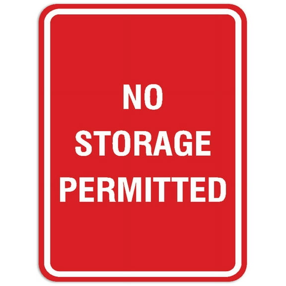 Signs ByLITA Portrait Round No Storage Permitted Sign - Laser-Engraved Lettering | Durable ABS Plastic | Vibrant Colors | Powerful Foam Tape (Red) - Large