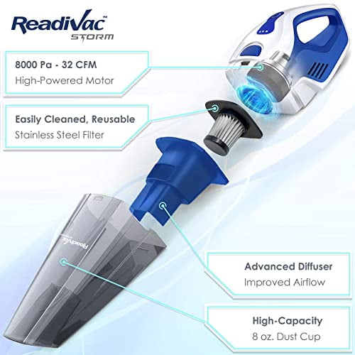 ReadiVac Storm Handheld Vacuum, Wet & Dry Hand Vacuum Cleaner, Powerful  Cordless Hand Vac for Home & Car, Small Lightweight Rechargeable Handvac,  