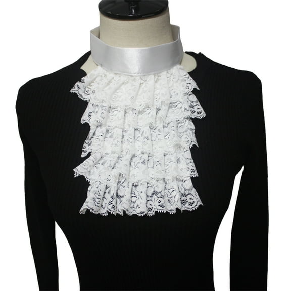 Medieval Colonial Jabot Necktie Punk Victorians 4 Layer Ruffle Lace Shirt Front Neck Collar Detachable False Collar