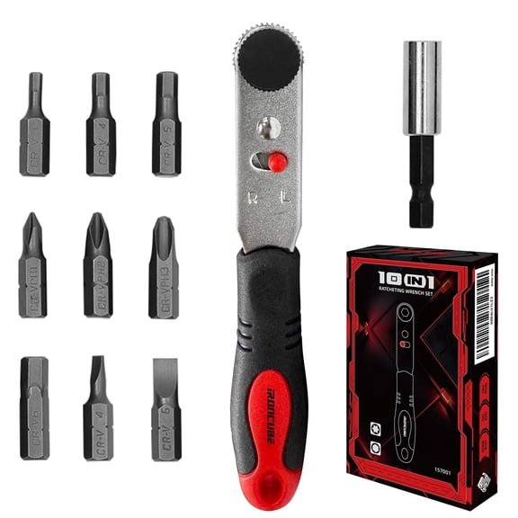 IRONCUBE 10-Piece Angle Ratchet Screwdriver Set,  Magnetic Bit with 90 degree Mini Offset Low Profile Reversible Drive Handle