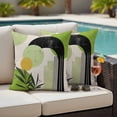 thumbnail image 4 of Boho Middle Century Outdoor Waterproof Pillow Covers, Abstract Green Geometric Leaves Decorative Square Throw Pillowcase Sofa Cushion Sham for Patio/Couch/Chair, 24"x24" 2 Pack, 4 of 8