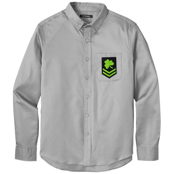 Men's IRISH MILITARY PATCH Twill Shirt with Pocket, XL Gusty Grey
