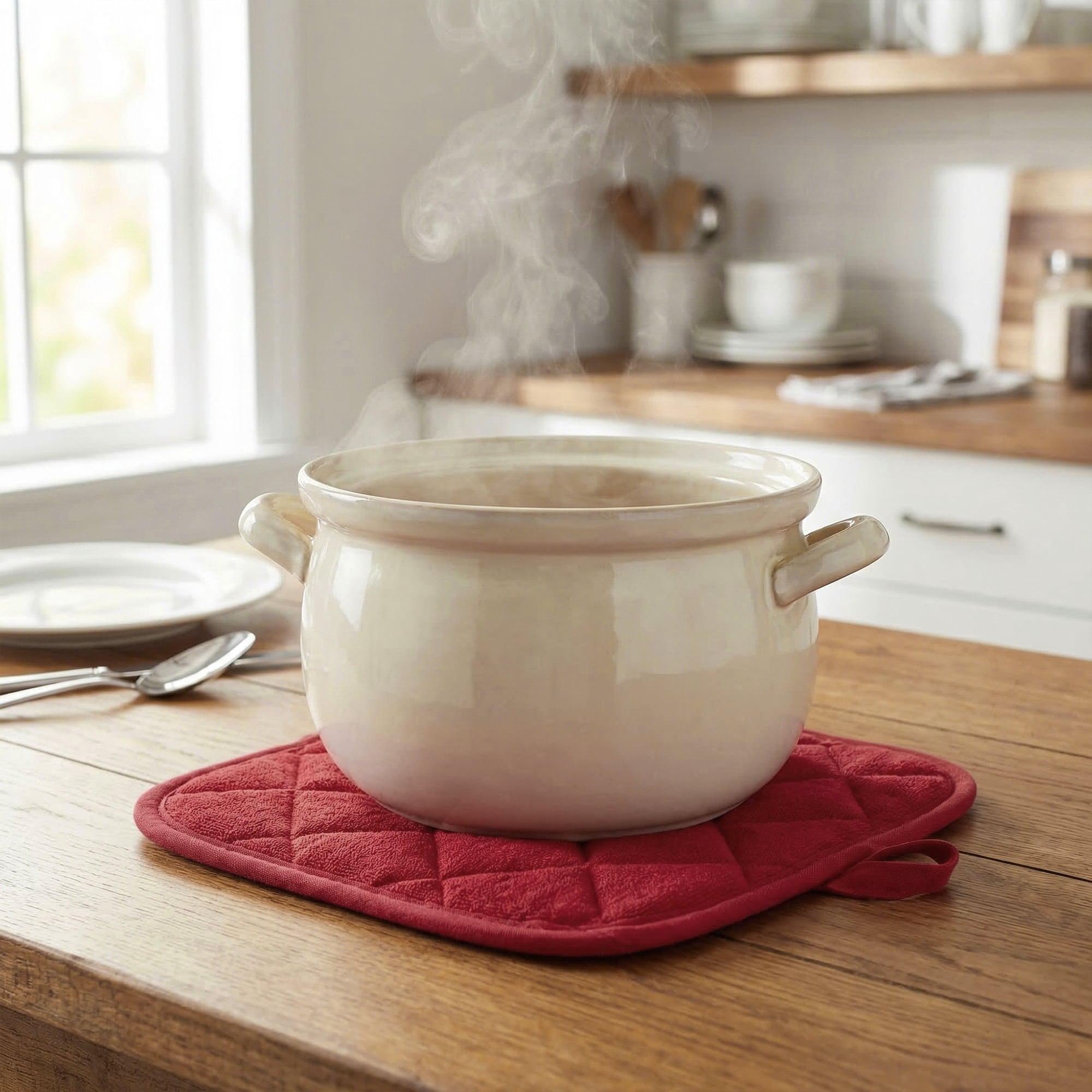 Unique Bargains Pot Holders Polyester Heat Resistant Trivets Non Slip Pads Red 2Pcs