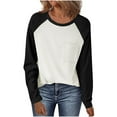 thumbnail image 2 of Womens Tops Women’s Long Sleeve Basic Shirts Ndbuld Womens Crew Neck Long Sleeve Colorblock Shirts Black S, 2 of 7