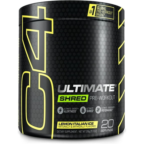 C4 Ultimate Shred Pre-Workout Powder, Lemon Italian Ice, 20 Servings