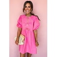 thumbnail image 6 of Women's Rose Striped Print Mini Dress – Short Puff Sleeve with Bow Detail for Summer Days, XL, 6 of 6