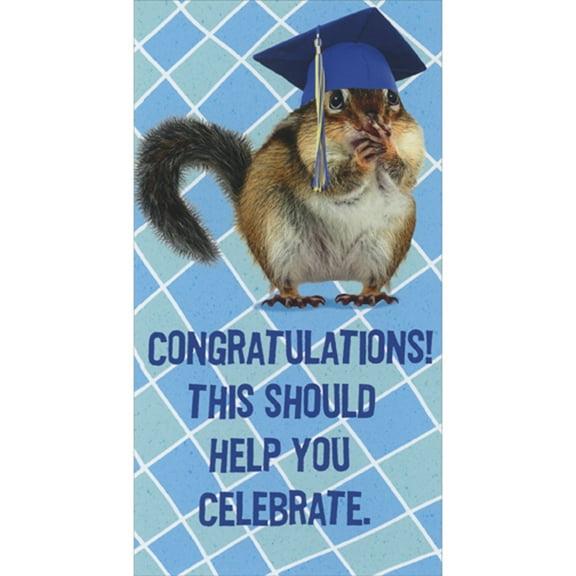 RSVP This Should Help You Celebrate: Squirrel in Blue Grad Cap Funny Money Holder / Gift Card Holder Graduation Congratulations Card