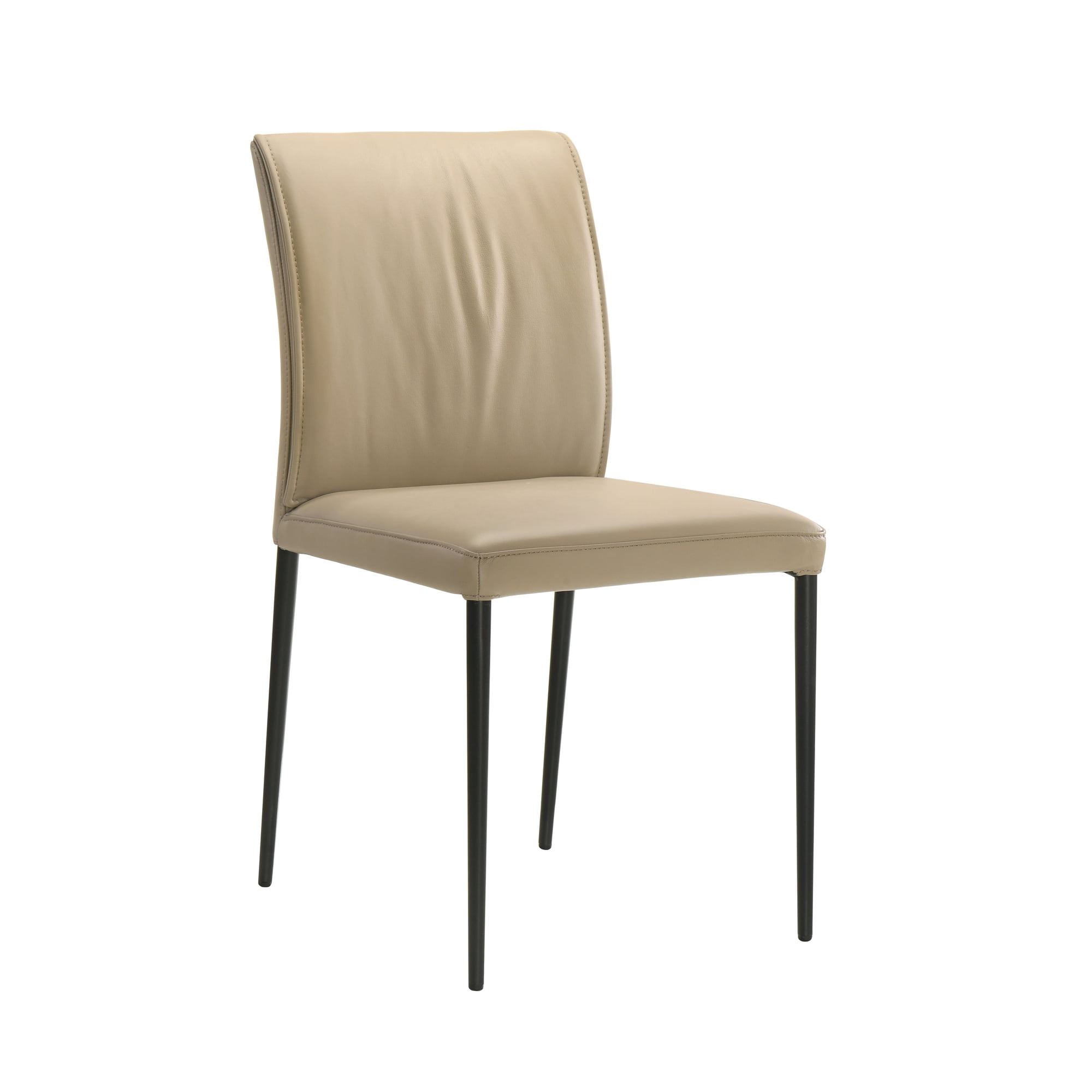 Meriam Full Back Top Grain Leather Upholstered Metal Dining Chairs in Khaki - Set of 2