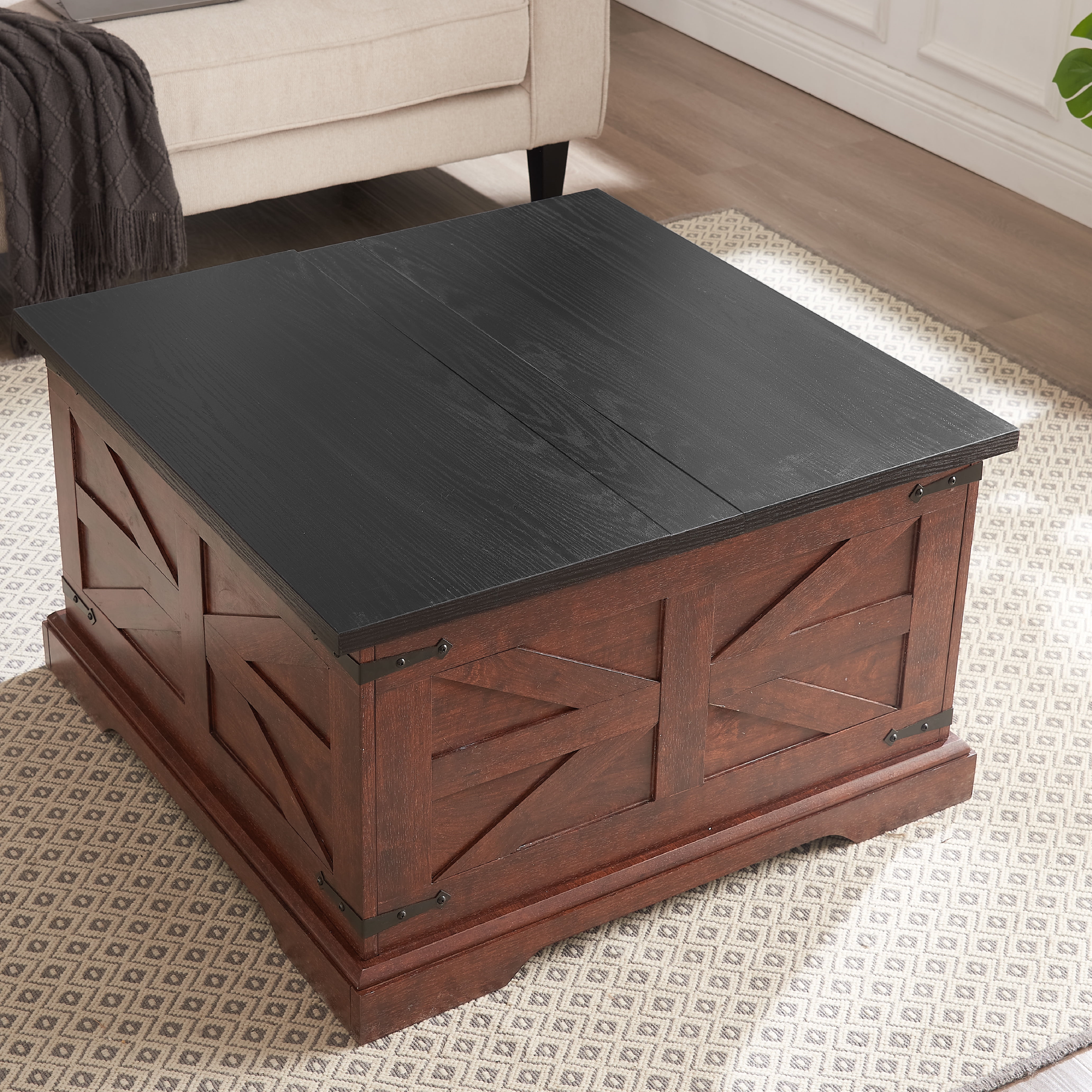 Aukfa Coffee Table, Wood Center Table Cocktail Table with Hidden Storage for Living Room, Brown