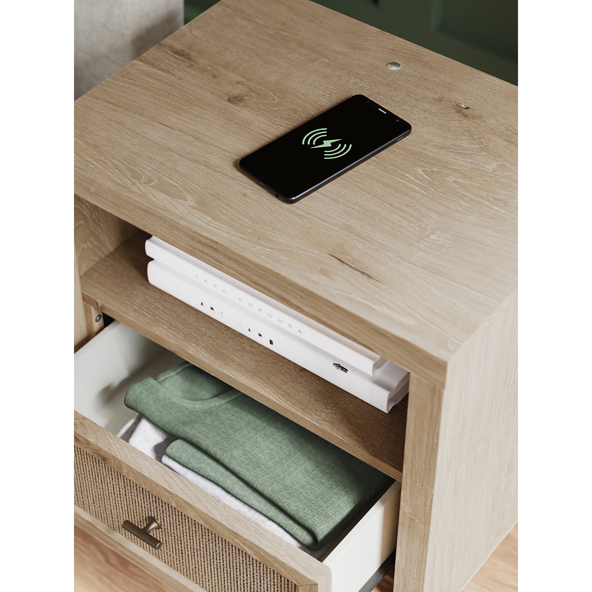 Signature Design by Ashley Cielden Modern Nightstand with USB Charging, Two-Tone Brown