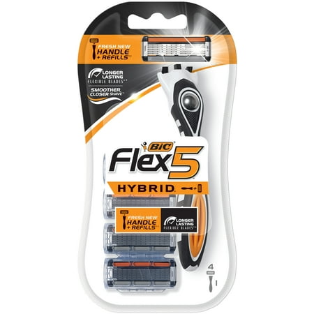 4 Disposable Razors - BIC Flex5 Hybrid Men's 5 Blade Disposable Razor, 1 Handle, 4 Cartridges