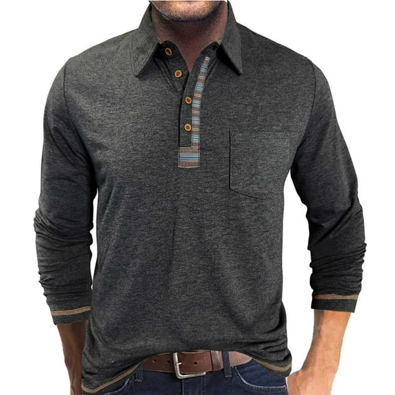 Men's Long Sleeve Henley Shirts Fshion Classic Basic Cotton Tee with Front Placket Lightweight 5 Button Work Shirt