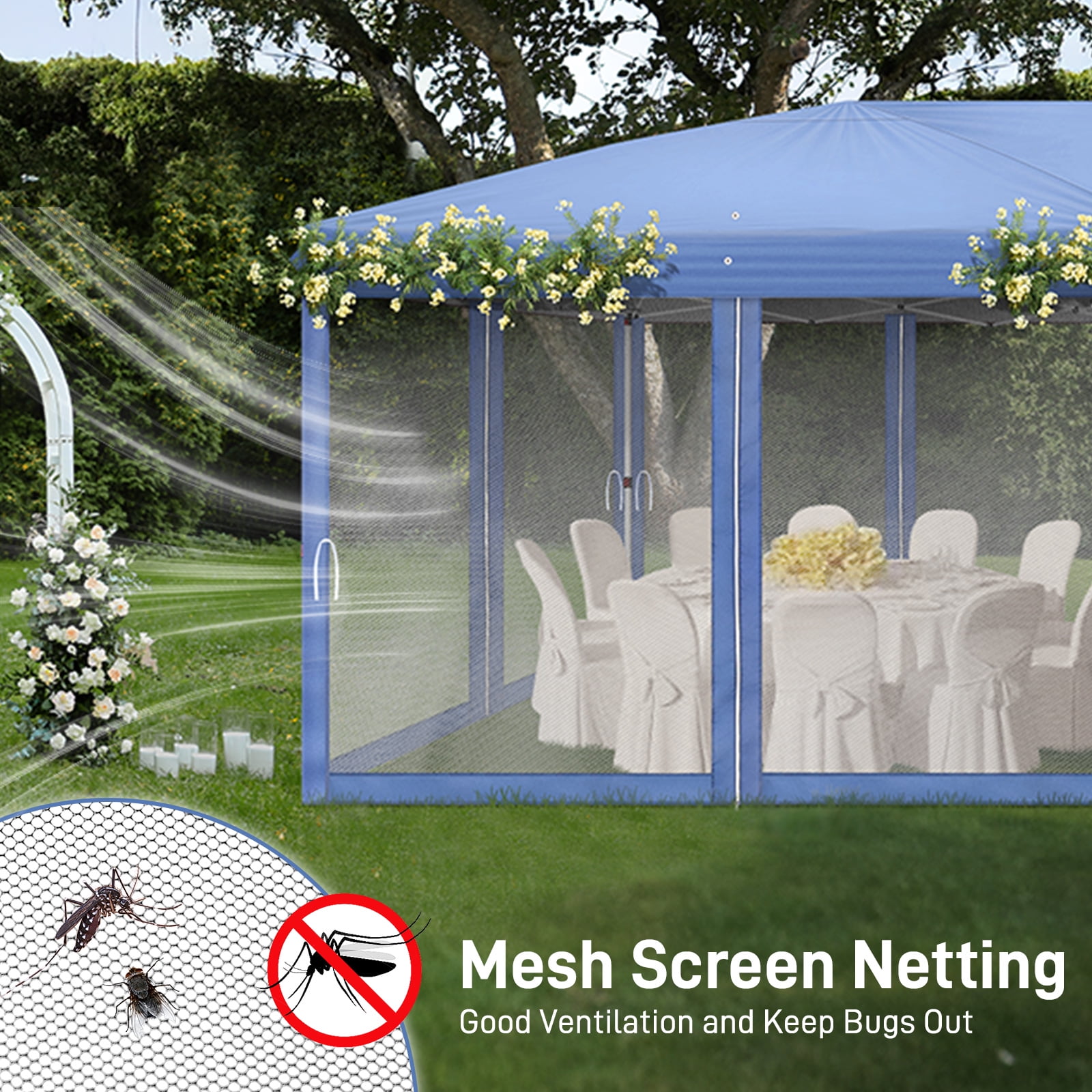 Zintown 10'x 20' Pop Up Party Tent One Push Setup Gazebo Outdoor Sun Shade with  Mosquito Net,Blue