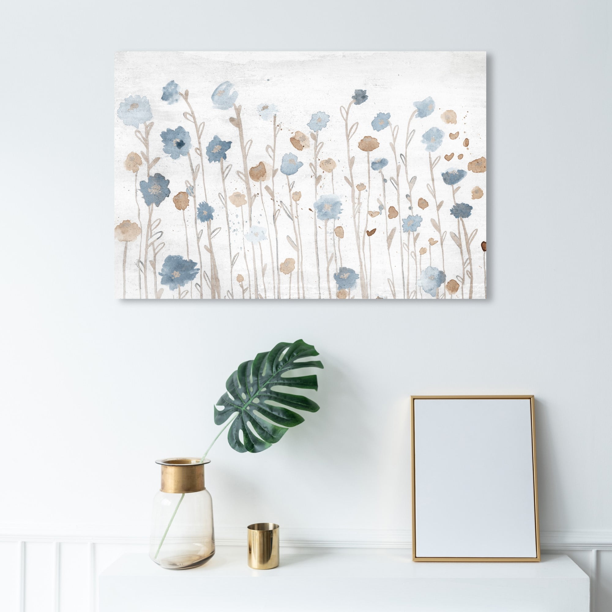 Wynwood Studio 'Beautiful Growth Light Blue' Floral and Botanical Wall Art Canvas Print - Blue, Brown, 30" x 20"