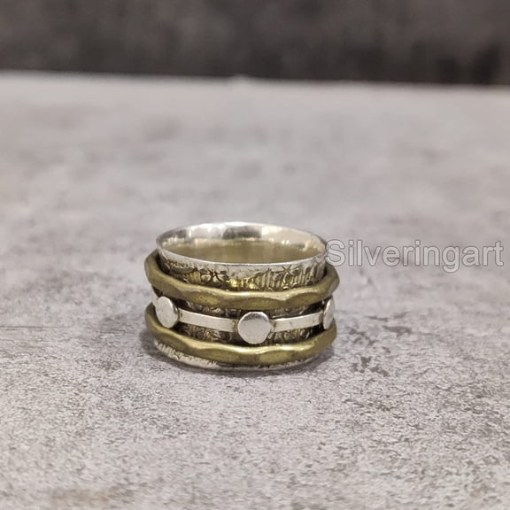 Filigree Spinner Band, Meditation Ring, 925 Sterling Silver Ring, Spinning Thumb Ring, Two Tone Ring, Fidget Ring, Handmade Jewelry, Christmas Oxidized, Womans Band Ring, Anxiety Ring, Mans Band Gifts
