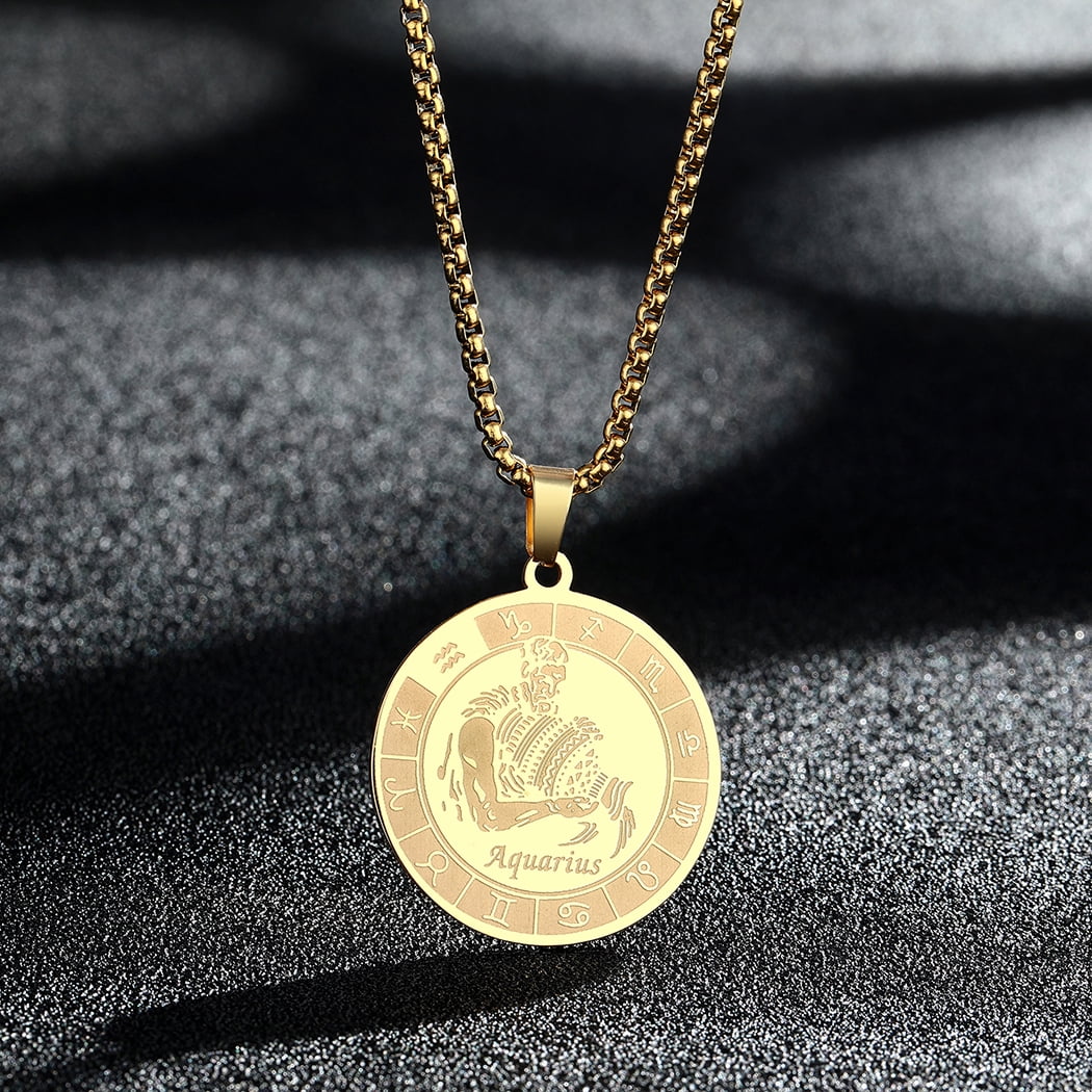 IBB 9ct Yellow Gold Zodiac Necklace, Aquarius at John Lewis & Partners