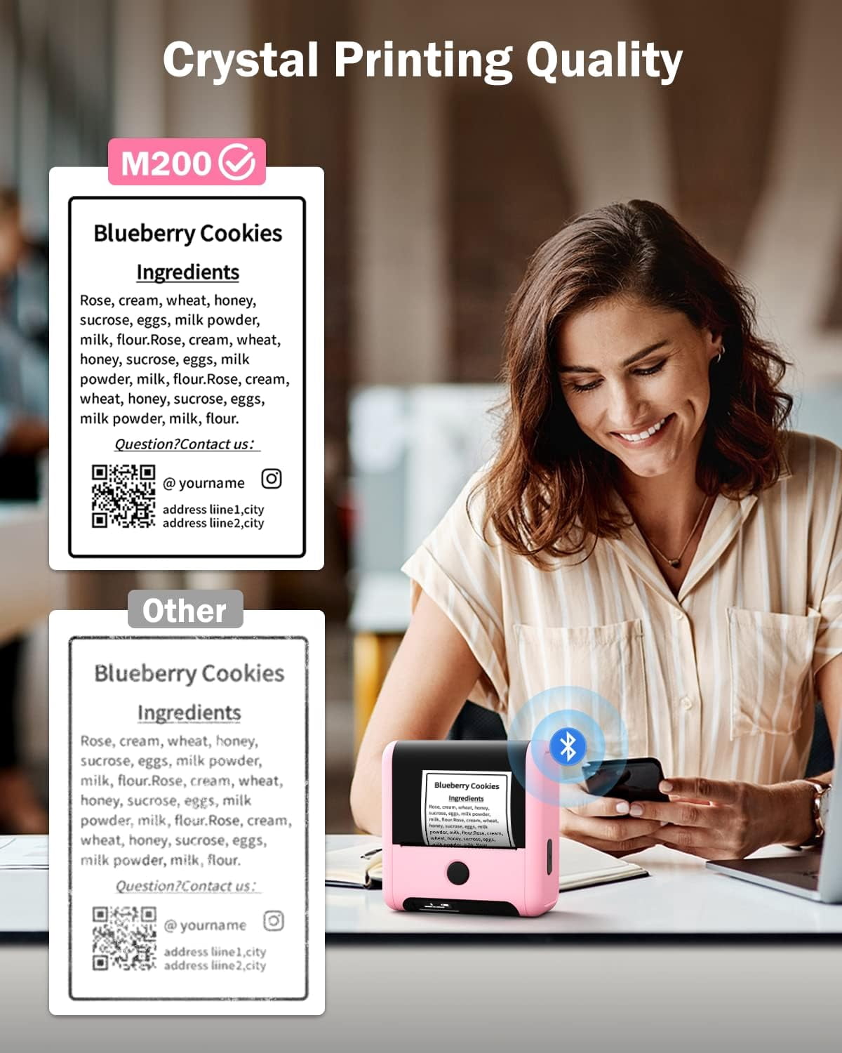 Phomemo M200 Versatile Bluetooth Thermal Label Maker for Shipping, Labeling, and Small Business Applications - Enhance Efficiency and Organization(Pink)